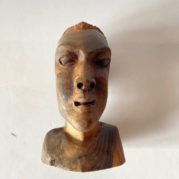 African Tribal Man Bust Ironwood Sculpture Vintage - Picture 4 of 8